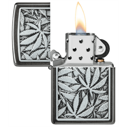 Zippo Spring Gray Leaf Emblem