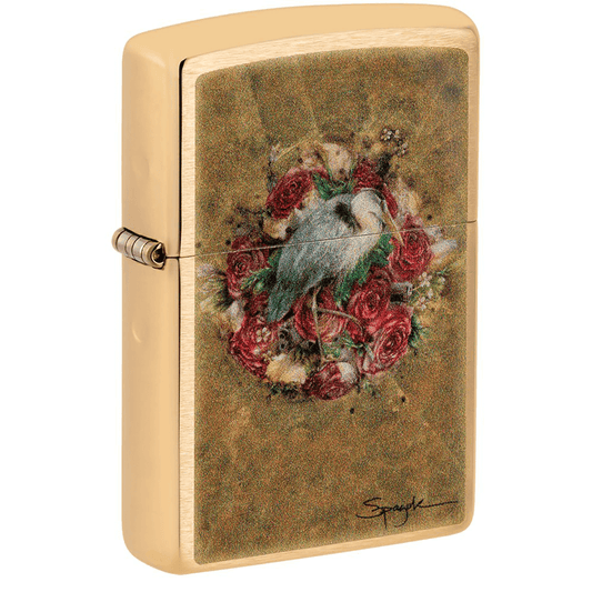Zippo Spazuk Heron On Roses Brushed Brass