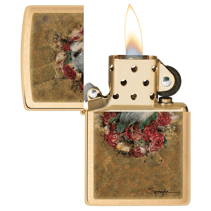 Zippo Spazuk Heron On Roses Brushed Brass