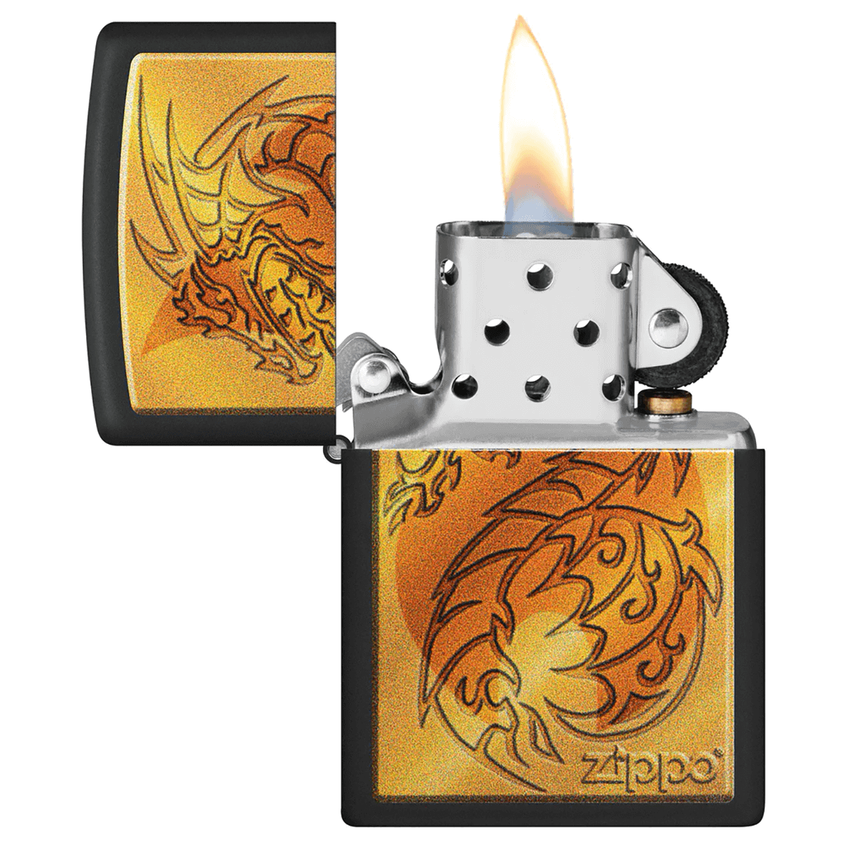 Zippo Midevil Dragon On Zippo Flame