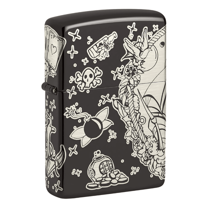 Zippo Tattoo Pirate Design High Polish Black