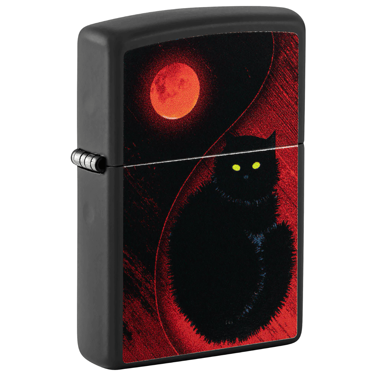 Zippo Red Moon And Black Cat Matte Black
