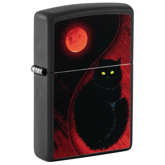 Zippo Red Moon And Black Cat Matte Black