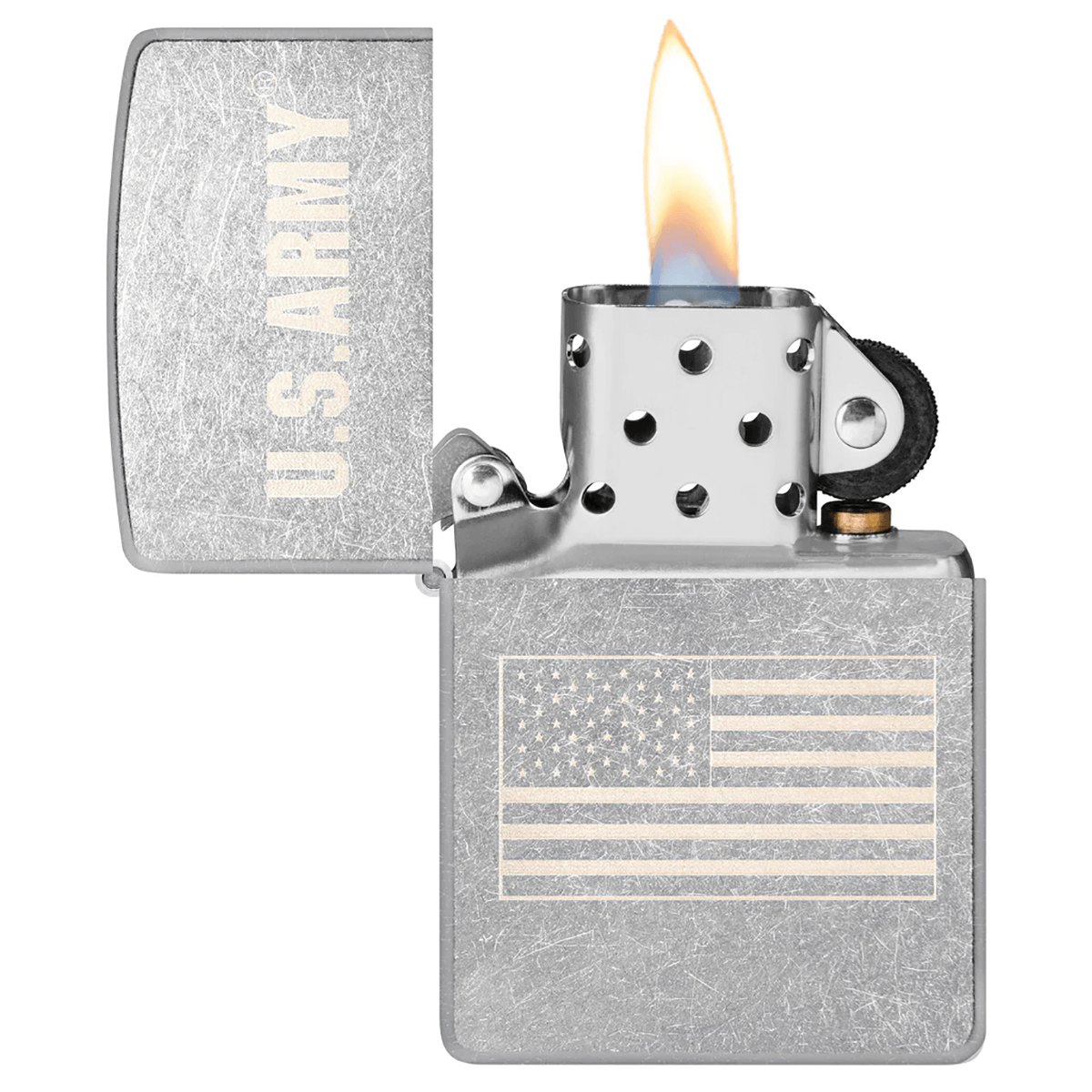 Zippo Us Army Monochrome Logo And Flag Street Chrome