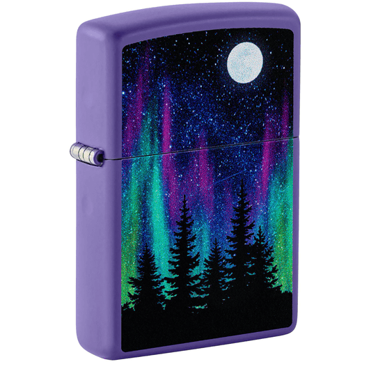 Zippo Nothern Lights In Night Sky Purple Matte