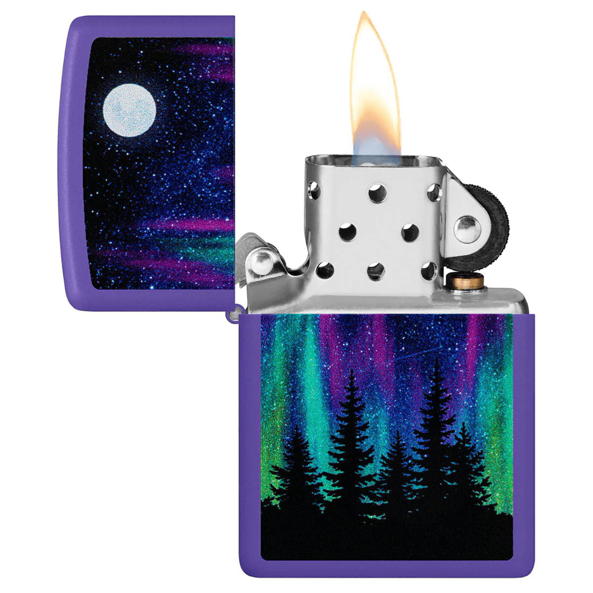 Zippo Nothern Lights In Night Sky Purple Matte