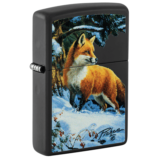 Zippo Linda Picken Fox In Snow Matte Black
