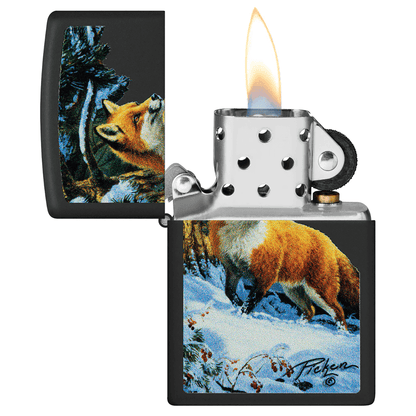 Zippo Linda Picken Fox In Snow Matte Black