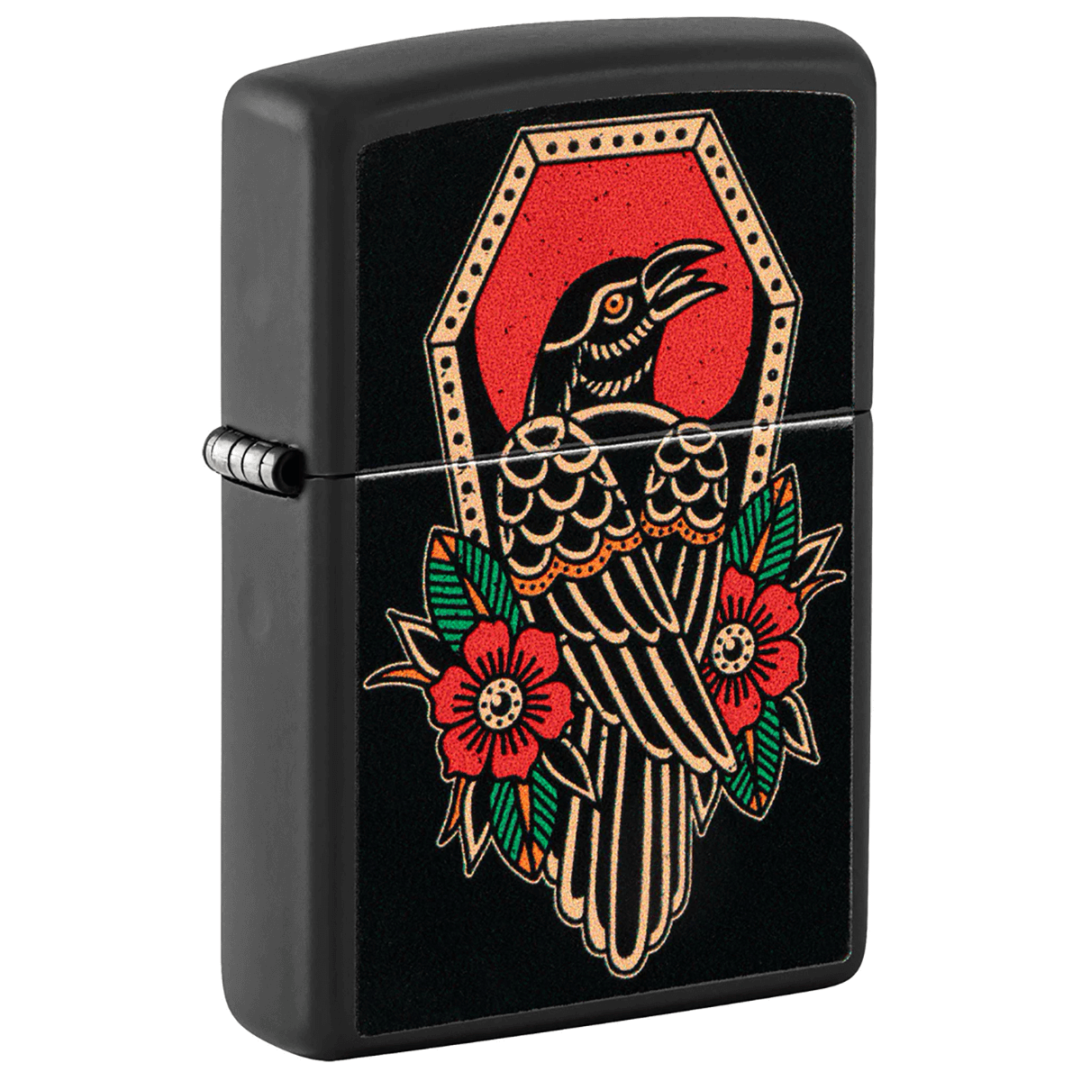 Zippo Black Crow Tattoo Design Matte Black