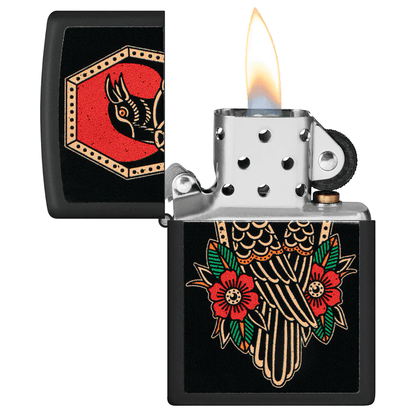 Zippo Black Crow Tattoo Design Matte Black