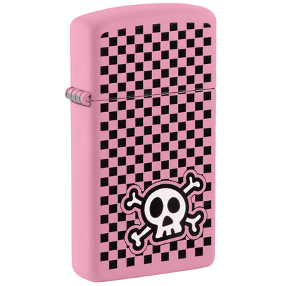 Zippo Checkered Skull Pink Matte Slim