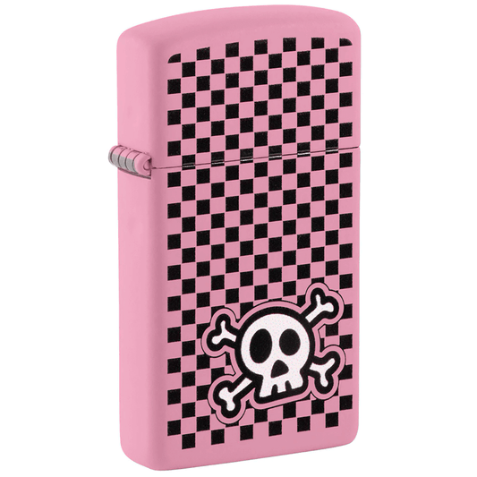 Zippo Checkered Skull Pink Matte Slim