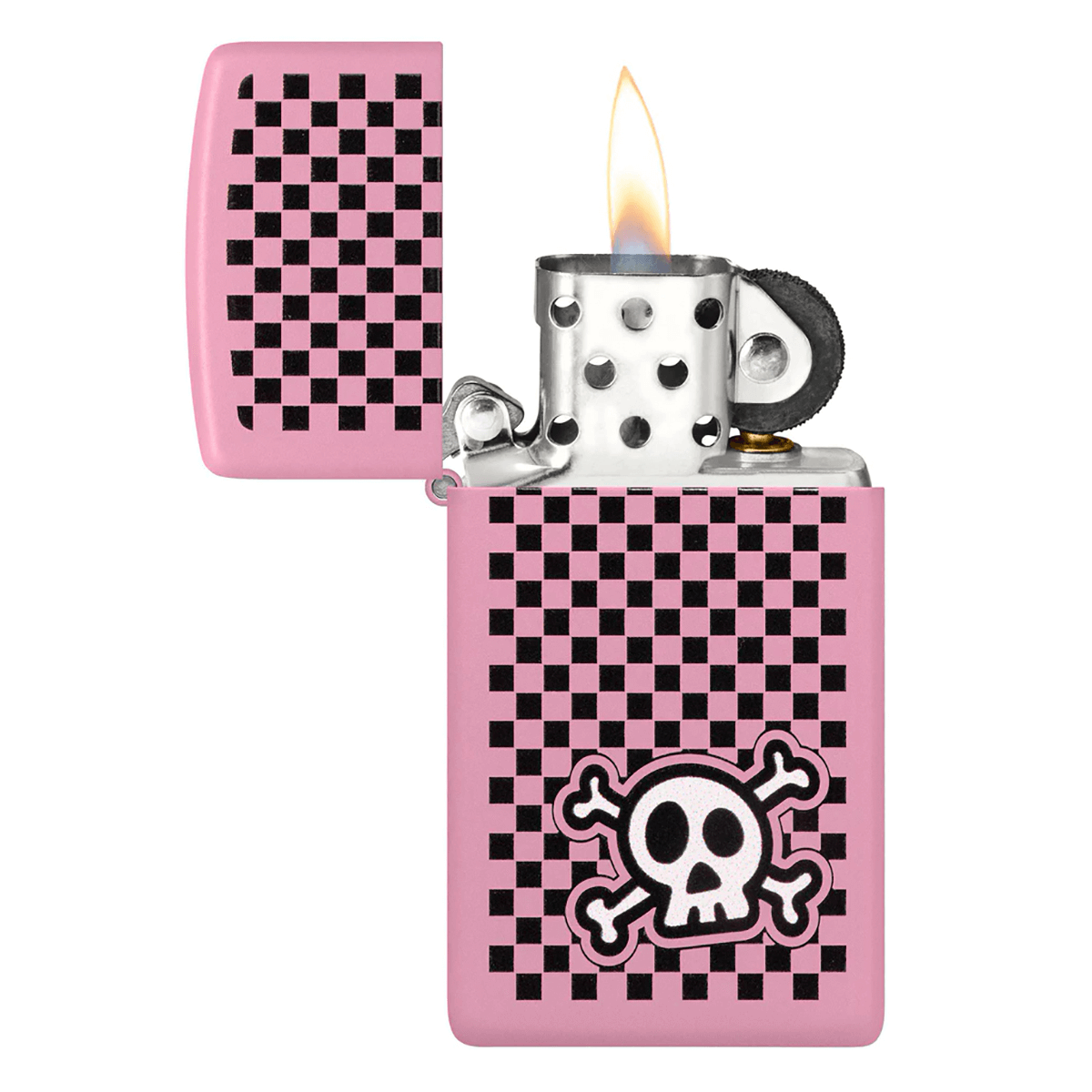 Zippo Checkered Skull Pink Matte Slim