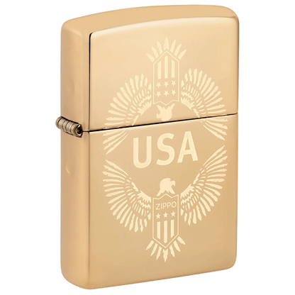 Zippo Usa With Eagles High Polish Brass