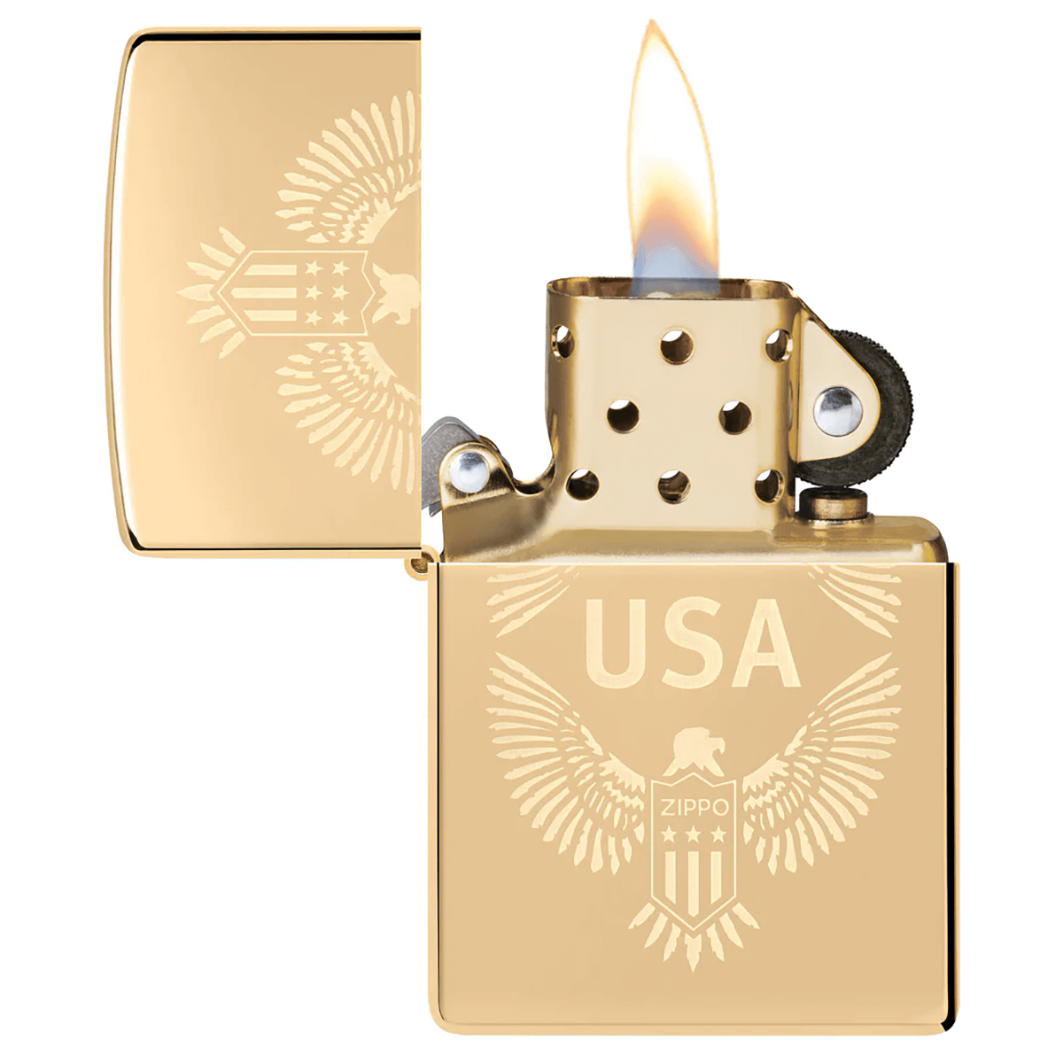 Zippo Usa With Eagles High Polish Brass