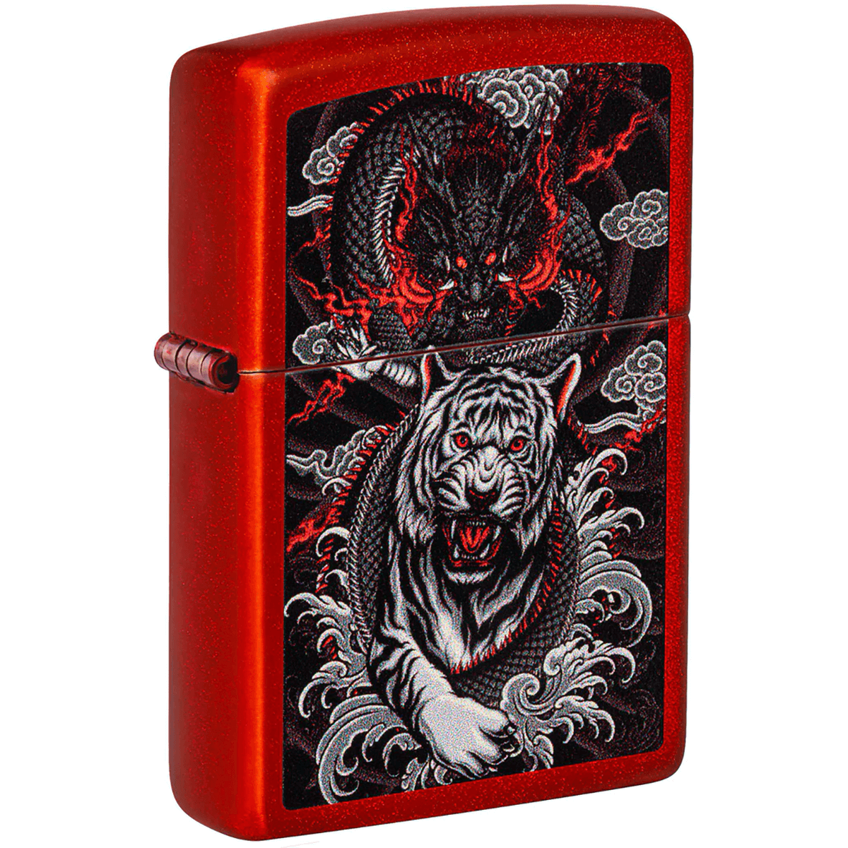 Zippo Dragon And Tiger Metallic Red Finish