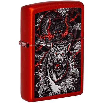Zippo Dragon And Tiger Metallic Red Finish