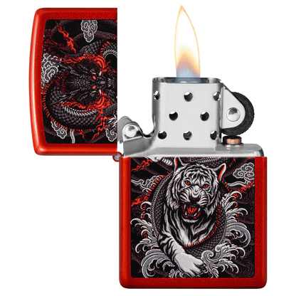 Zippo Dragon And Tiger Metallic Red Finish