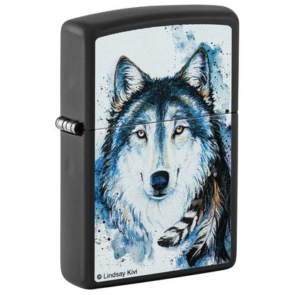 Zippo Lindsay Kivi Wolf Image Black Matte