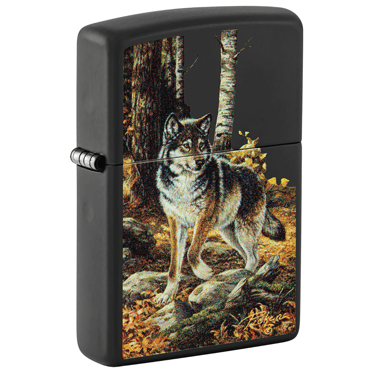 Zippo Linda Pickens Wolf In Fall Woods Black Matte