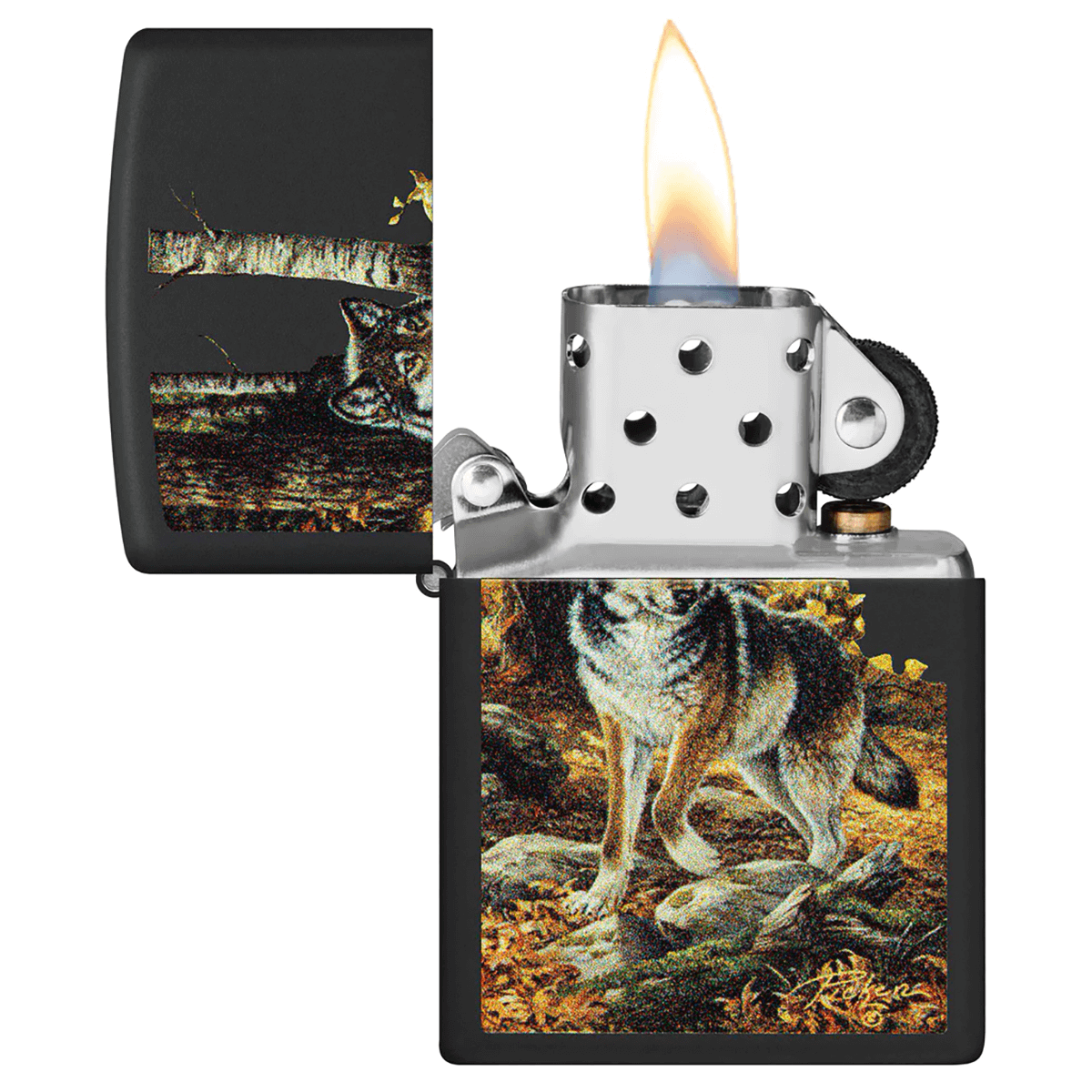 Zippo Linda Pickens Wolf In Fall Woods Black Matte
