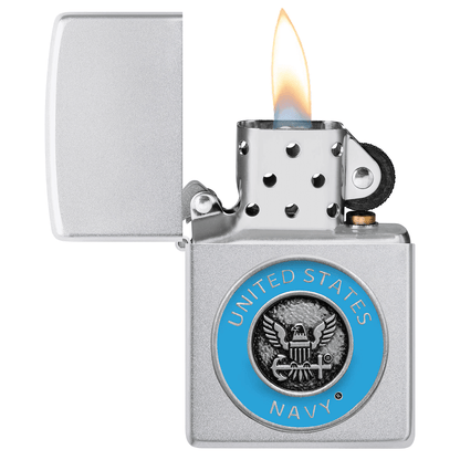 Zippo Us Navy Emblem Satin Chrome