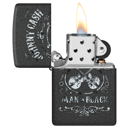 Zippo Johnny Cash Man In Black Crackle Finish