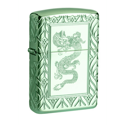 Zippo Armor High Polish Green Elegant Dragon Multicut