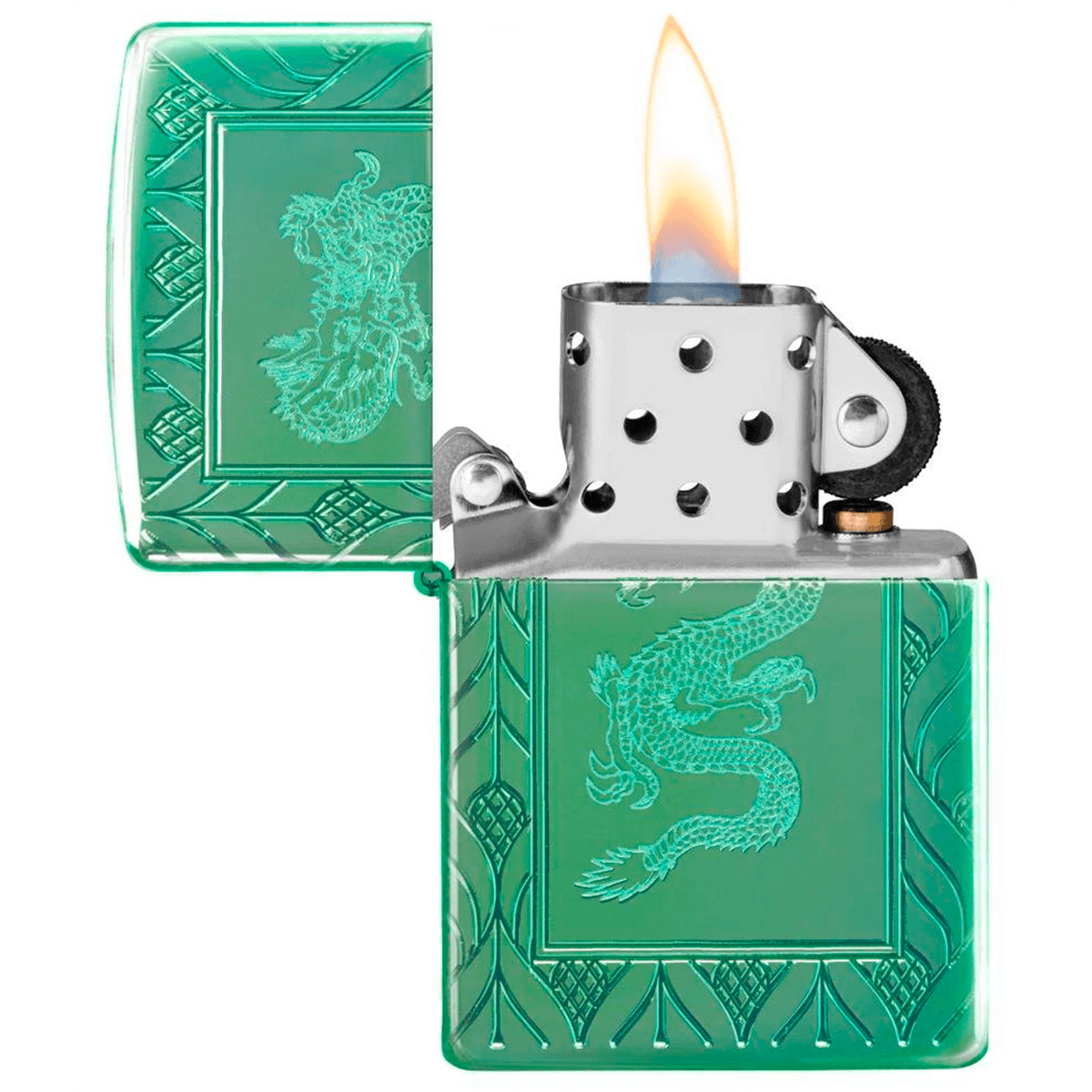 Zippo Armor High Polish Green Elegant Dragon Multicut