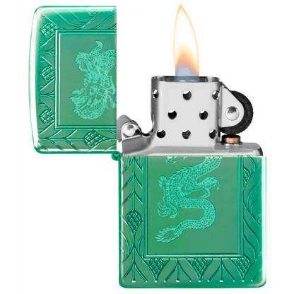 Zippo Armor High Polish Green Elegant Dragon Multicut