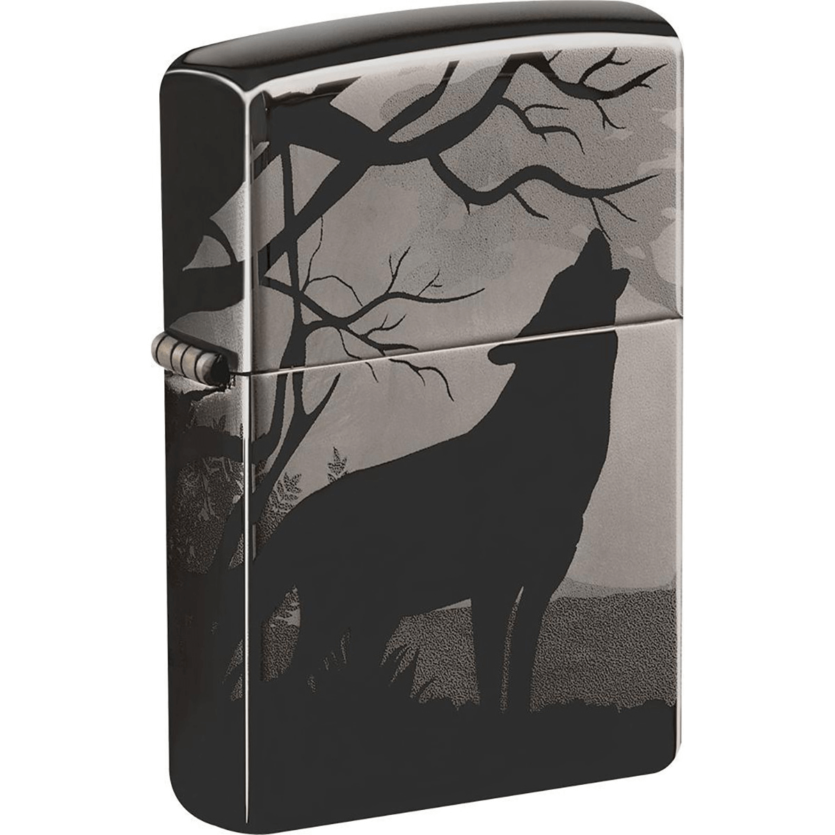 Zippo Silhouette Howling Wolf 360* Black Ice