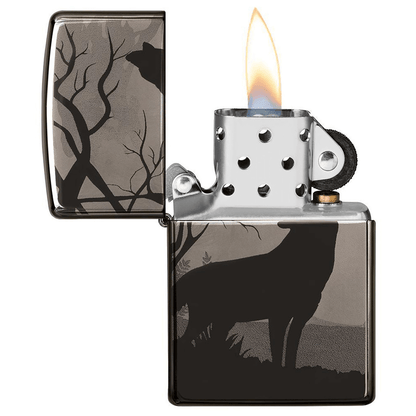 Zippo Silhouette Howling Wolf 360* Black Ice