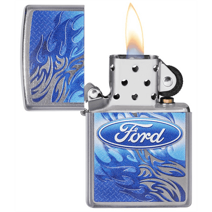 Zippo Ford Logo Blue Flames Street Chrome
