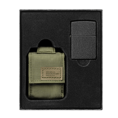 Zippo Od Green Pouch And Black Crackle Lighter Gift Set