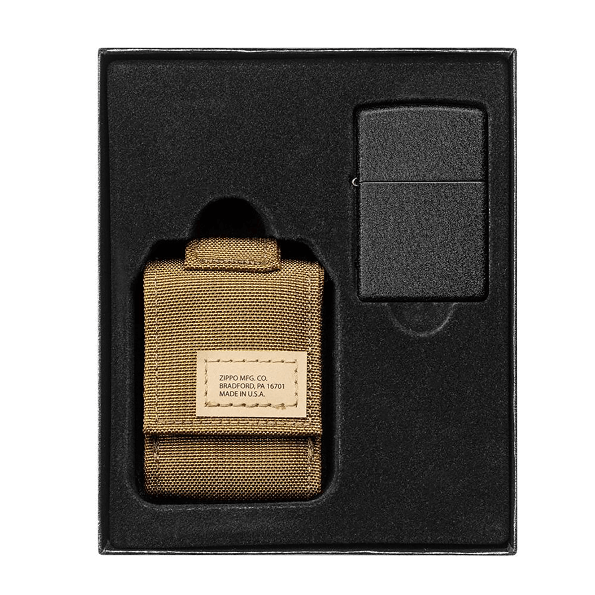 Zippo Coyote Pouch And Black Crackle Lighter Gift Set