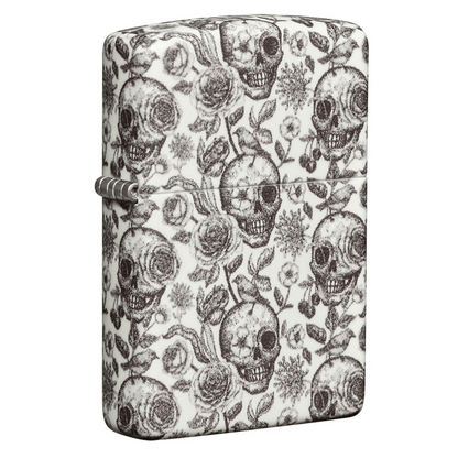 Zippo Skulls With Floral Accents Glow In The Dark
