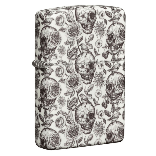 Zippo Skulls With Floral Accents Glow In The Dark