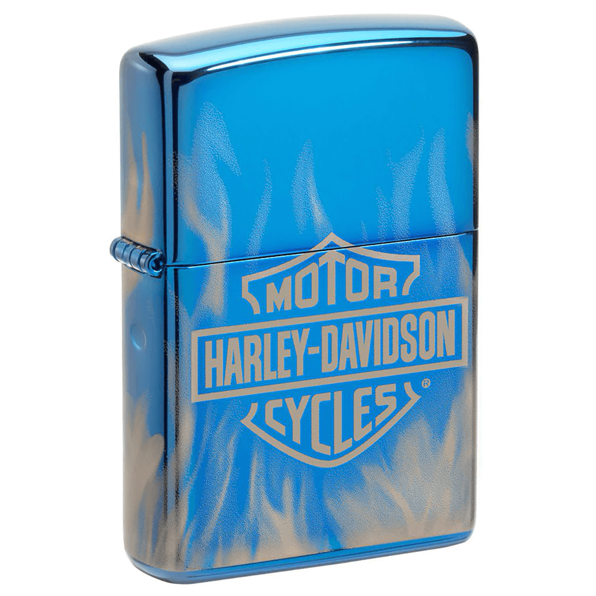 Zippo Harley Davidson White Flames High Polish Blue