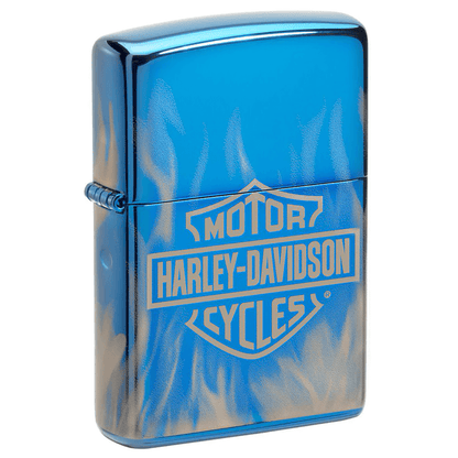 Zippo Harley Davidson White Flames High Polish Blue