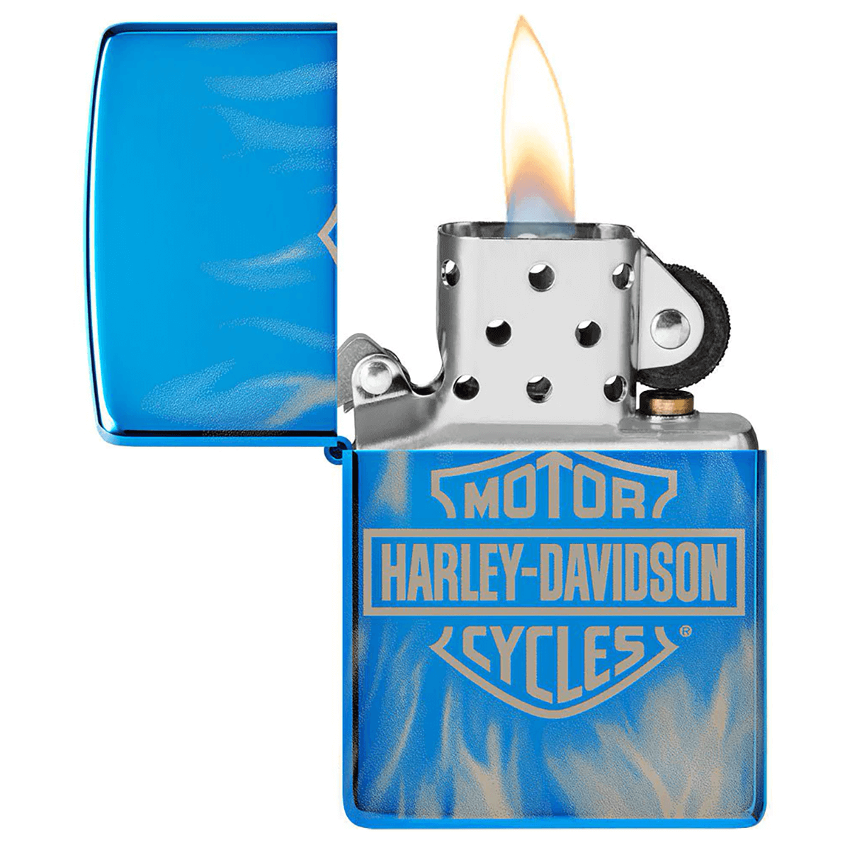 Zippo Harley Davidson White Flames High Polish Blue