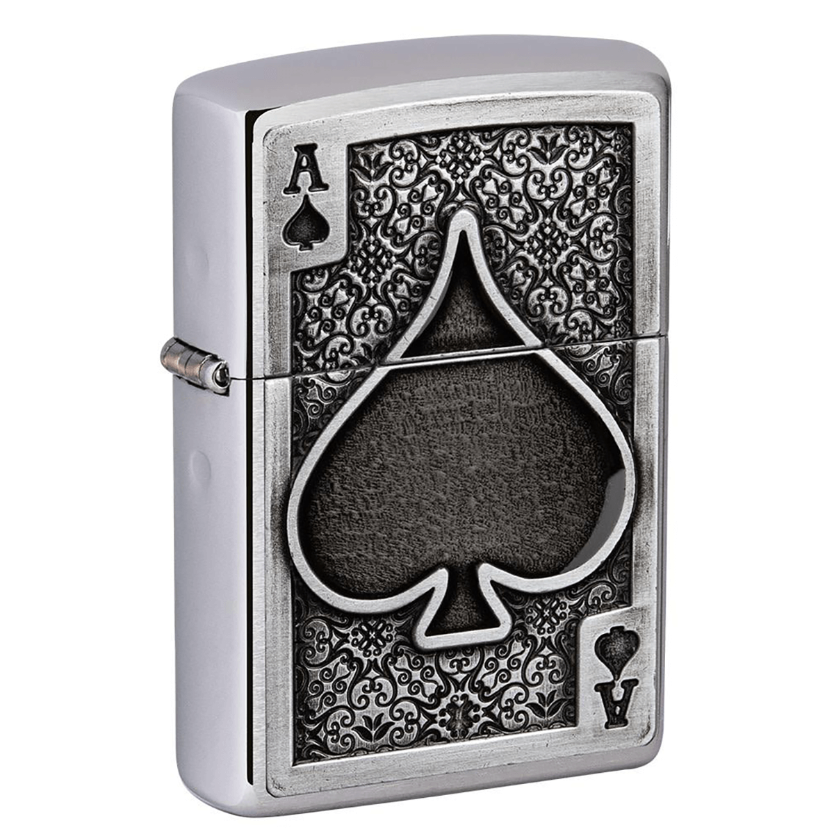 Zippo Brushed Chrome Ace Of Spades Emblem Design