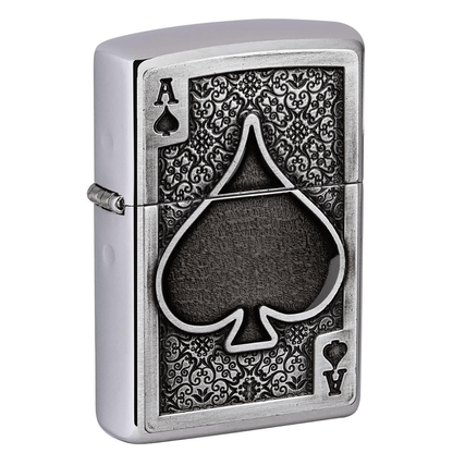 Zippo Brushed Chrome Ace Of Spades Emblem Design