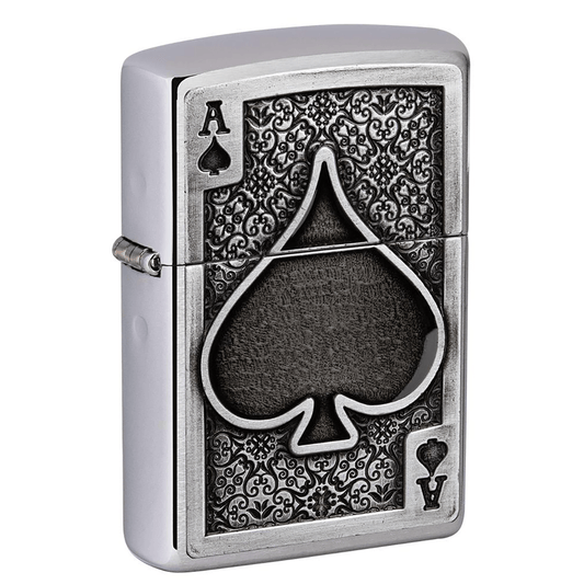 Zippo Brushed Chrome Ace Of Spades Emblem Design