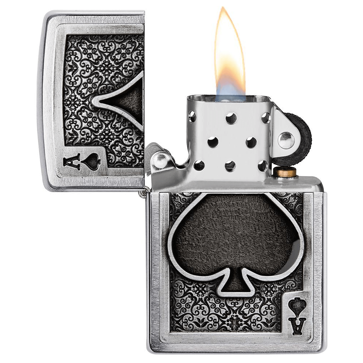 Zippo Brushed Chrome Ace Of Spades Emblem Design