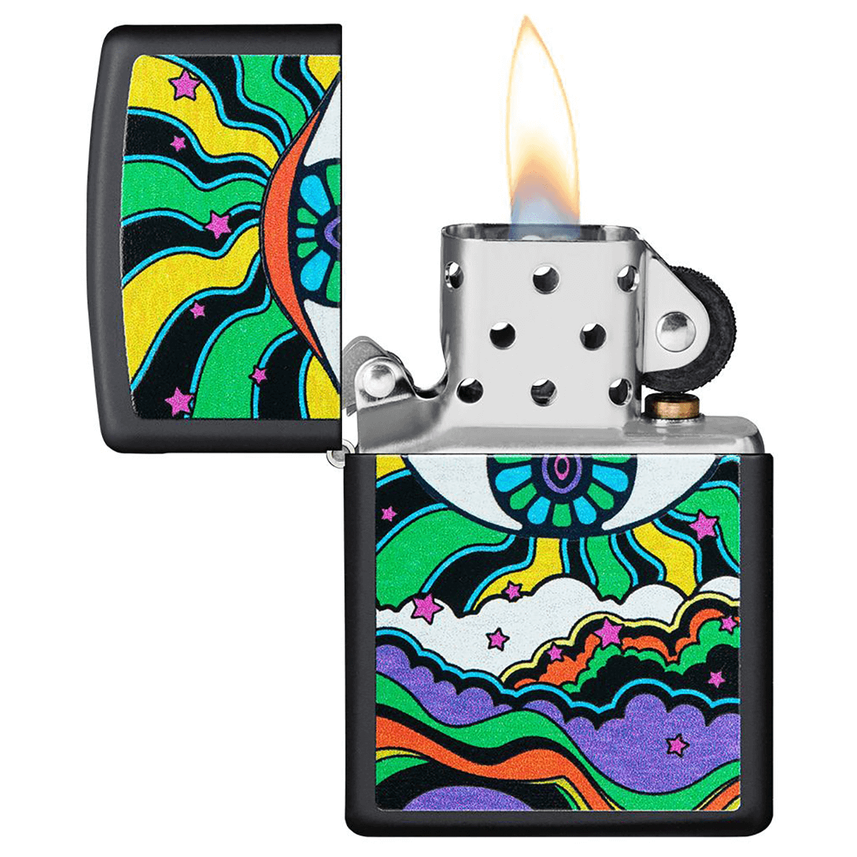 Zippo Black Multi Color Light Eye Design
