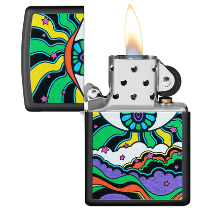 Zippo Black Multi Color Light Eye Design