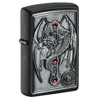 Zippo Black Matte Winged Dragon Cross Design
