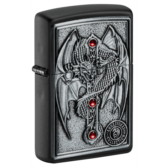 Zippo Black Matte Winged Dragon Cross Design