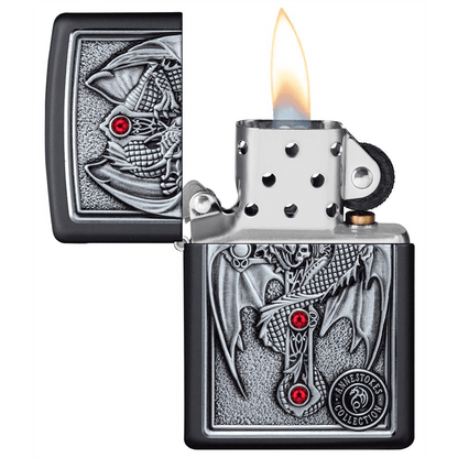 Zippo Black Matte Winged Dragon Cross Design