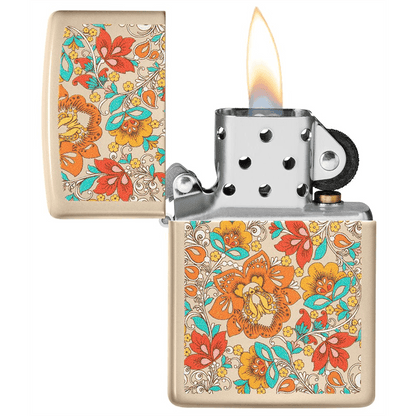 Zippo Flat Sand Vintage Floral Design
